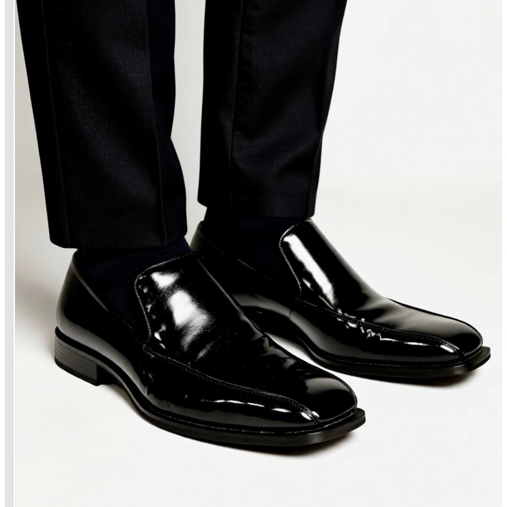 Joseph & Feiss International Mens Black Patent Leather Square Toe Loafers Formal
